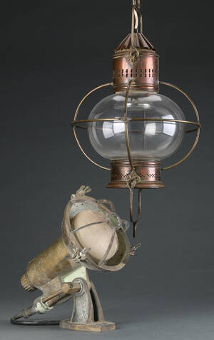 Løberlanterne samt dækslampe af kobber og messing 2