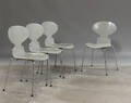 Arne Jacobsen. Fire grå stole, Myren, model 3101 4 