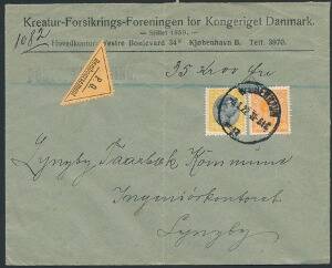 1919. 35 øre gulsort og 30 øre orange, Chr.X, på Postopkrævning 35,00 kr. fra København til Lyngby 6.1.22.