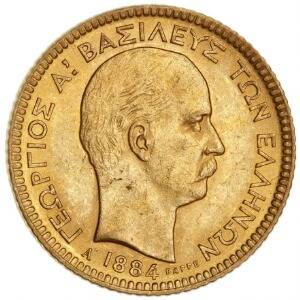Grækenland, Georg I, 1863 - 1913, 20 Drachmer 1884, F 18