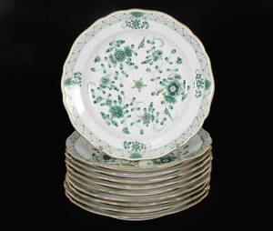 Förrättstallrikar 10st, Indian Green, Meissen, Tyskland