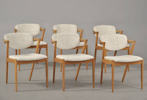 Kai Kristiansen 6 stole af eg med nyere uldbetræk, model 42 6