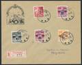 1940-41. Provisoier. Sæt på dekorativt brev, 50 øre er AFA 5B.