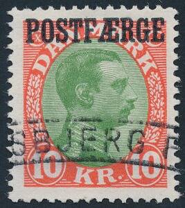 1930. Chr.X. 10 kr. rødgrøn. Stemplet. AFA 1000