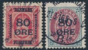 1915. 80 øres provisorier. Flot stemplet sæt. AFA 1900