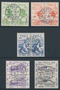 THULE. Komplet sæt i parstykker, alle annulleret med brotypestempel THULE 8.7.1937 Grønland.