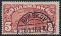 1915. 5 kr. Posthus, brunrød. Vm.IV. Smukt stemplet i NAKSKOV 28.2.16. Usædvanligt.