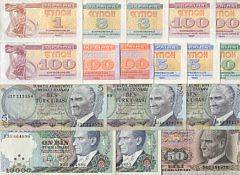 Lille lot sedler fra Hele verden, flere bedre typer, en del dubletter, i alt 94 stk.