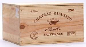 6 bts. Château Rieussec, Sauternes. 1. Cru Classé 2003 A hfin. Owc.