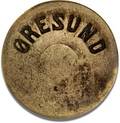 Øresund 1848-1863, kultegn i messing, 28,5 mm, JS 4436 - yderst sjældent tegn, der så vidt vides ikke har været udbudt til salg før