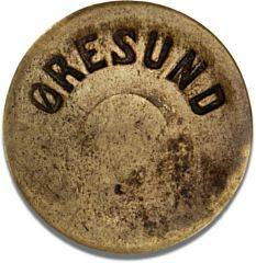 Øresund 1848-1863, kultegn i messing, 28,5 mm, JS 4436 - yderst sjældent tegn, der så vidt vides ikke har været udbudt til salg før