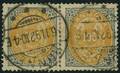 AFA 31 1875. Tofarvet, 100 Øre, grågul sammenholdt parstykke. Annulleret RØNNE 6.1.92.