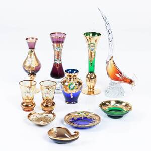 PARTI FÄRGAT GLAS, 11 delar, Murano