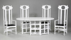 Charles Rennie Mackintosh 1868-1928. Gate Leg Folding Table og fire Argyle Carver Armchairs 5