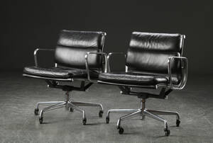 Charles Eames. Par Soft Pad kontorstole, sort læder 2