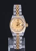 Rolex Datejust damearmbåndsur af guldstål med diamanter