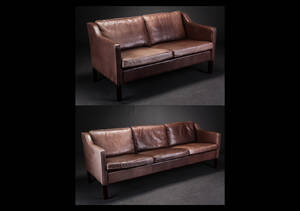 Mogens Hansen. Tre-pers. og to-pers. sofa betrukkede med bøffelæder, model 195 2