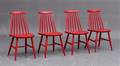 Dansk møbelproducent Sæt på fire rødlakeret stole 4