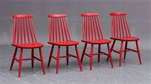 Dansk møbelproducent Sæt på fire rødlakeret stole 4