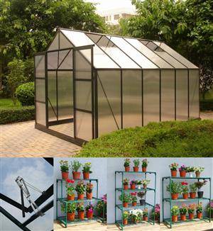 Drivhus 8,88 m2 med automatiske vinduesåbnere samt stander tilbehør    