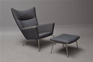Hans J. Wegner, lænestol, model CH-445, Wingchair med skammel. 2 