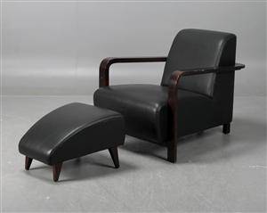 Fåtölj med fotpall, skinn