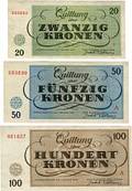 Tyskland, Theresienstadt Czechoslovakia, 100, 50, 20, 10, 5, 2, 1 Kronen 1943, flot ucirkuleret sæt. 7