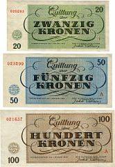 Tyskland, Theresienstadt Czechoslovakia, 100, 50, 20, 10, 5, 2, 1 Kronen 1943, flot ucirkuleret sæt. 7