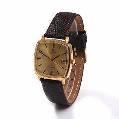 Omega Herrearmbåndsur af guldbelagt stål. Model Genève. Automatisk værk med dato. Kasse B. ca. 31 mm.