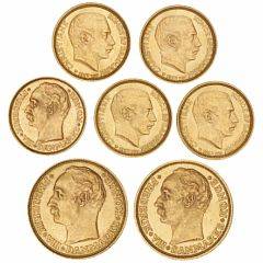 20 kr 1910-1911, H 1, F 297, 10 kr 1908, H 2, F 298, Christian X, 10 kr 1913, 4, H 2, F 300, i alt 7 stk. i kval. 1 eller bedre