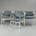 Karl-Erik Ekselius Et sæt på fire armstole med stel af aluminium, sæde og ryg betrukket med alkantara. Udført hos JOC. J.O. Carlsson. 4