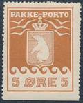 1905. 5 øre brun. Ubrugt mærke, takket på 3 sider. AFA 5000.