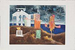 Roberto Matta Komposition. Sign. Matta 103125. Ætsning i farver på japanpapir. Bladstørrelse 64 x 94. U.r.