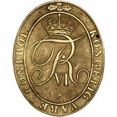 Ovalt messingmærke - Kongelig Vare Kontrol, 51 x 40 mm, 24,4 g, revers blank