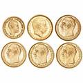 Frederik VIII, 10 kr 1908, 1909 3 stk., H 2, F 298, Christian X, 10 kr 1913, H 2, F 300 og Sverige, 5 kr 1881, SM 34, F 95, i alt 6 stk.
