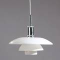 Poul Henningsen PH-4,54. Pendel med fatningshus af forkromet metal, skærme af fler-lags opalglas.