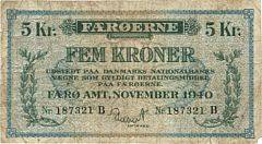 Færøerne, 5 kr 1940 B, Sieg 16, pick 10