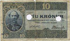 Island, 10 kr u. år 1907, Sieg 10, Pick 5, sedlen i 2 stykker og makuleret