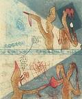 Roberto Matta Komposition. Sign. Matta, 27100. Radering i farver. Lysmål 53 x 36,5.