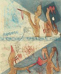 Roberto Matta Komposition. Sign. Matta, 27100. Radering i farver. Lysmål 53 x 36,5.