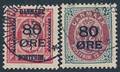 1915. 80 øres provisorier. Flot brugsstemplet sæt, begge stemplet i 1918. AFA 1900