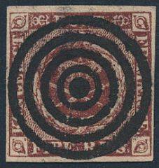 1852. 4 RBS Thiele I. Plade II, pos.90. LUXUS-mærke med helt perfekt stumt stempel.