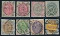 1875-1895. Tofarvet. 7 mærker, AFA 25b, 26, 28y, 27B, 29By-31By   20 øre, Våben med små tal.