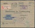 1943. 2.Verdenskrig. Anbefalet brev fra KØBENHAVN 9 OKT 1943 med diverse stempler, bl.a. rammelstempel Indgaaet med Mangel af Frimærke.