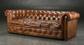 Chesterfield tre-pers. sofa, dybhæftet læder