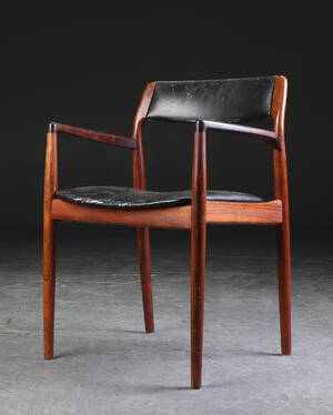 Armstol af palisander, sort skind, 1960erne