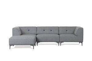 THE SOFA FIFTYONE. Modulsofa med udskiftelige knapper. Cool Grey med Planet Blue knapper i Hallingdal uld.  