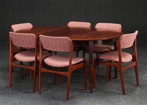 Cirkulært spisebord, seks stole, palisander, 1960erne, dansk møbelproducent 9