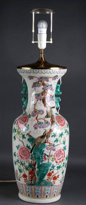 Kinesisk vase monteret som lampe, 1900-tallets første halvdelmidte- til vurdering