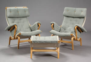 Bruno Mathsson. Par Pernilla lænestole samt skammel 3